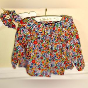 Baby girl ruffle neck blouse with matching pony tail bow